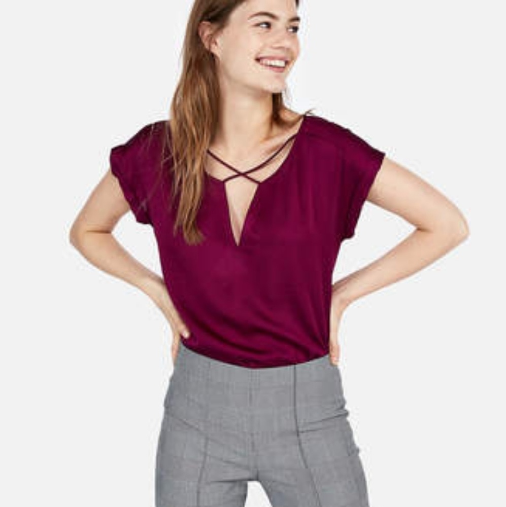 Satin Cross Front Gramercy Tee - Pink Plum